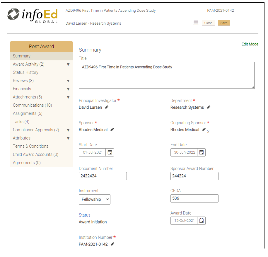 InfoEd Global Post Award Study Example